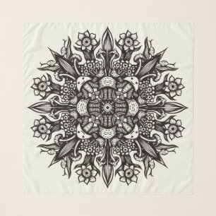 Trippy black and white cool psychedelic mandala scarf