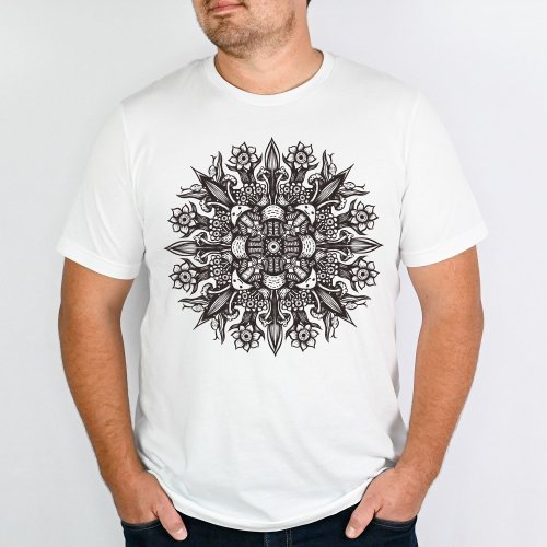 Trippy black and white cool psychedelic mandala T_Shirt