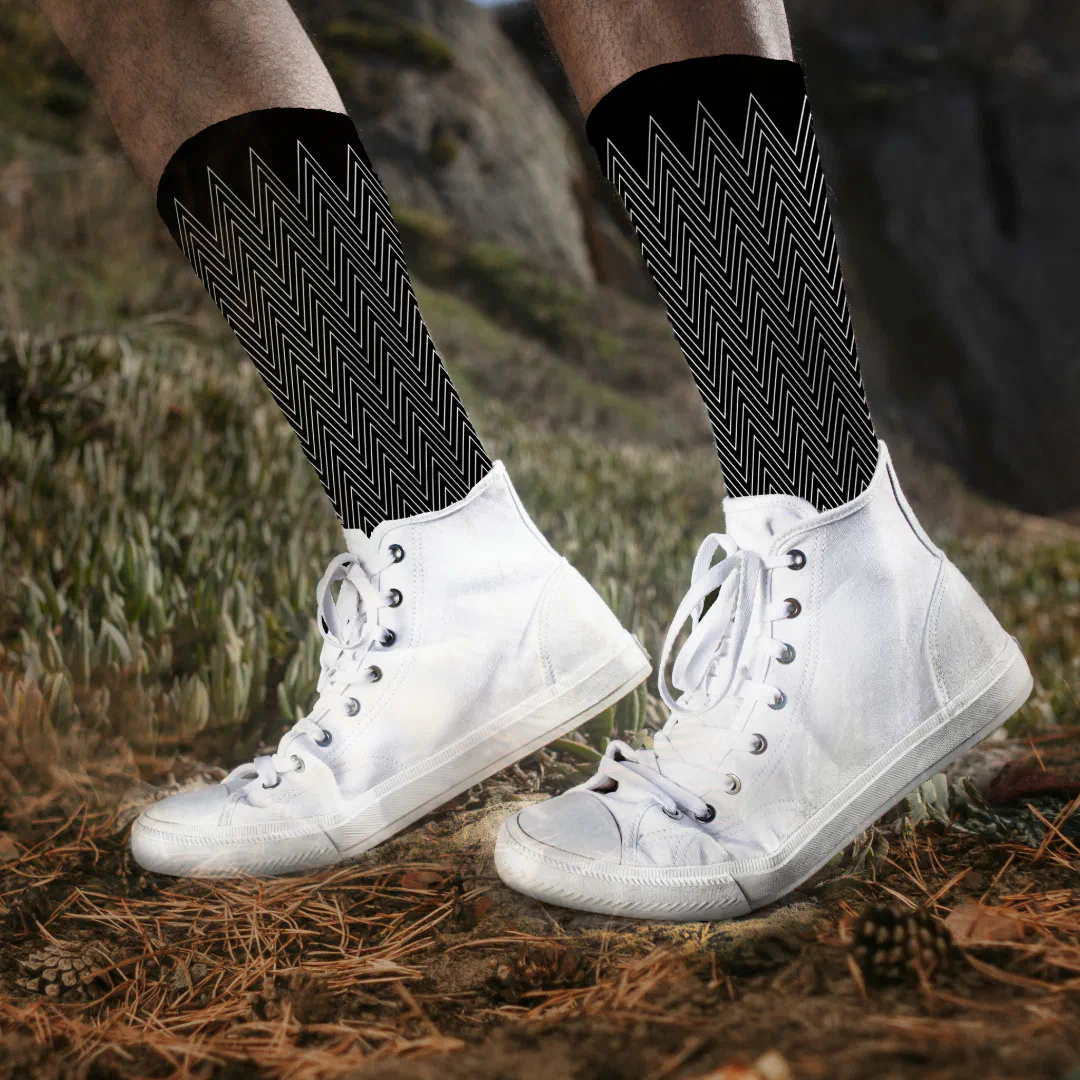 Trippy Black White Chevron Stripes Abstract Cool Socks