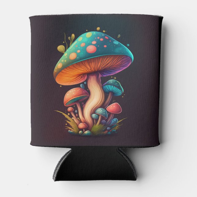 Trippy Blue Amanita Muscaria mushroom  Can Cooler (Front)