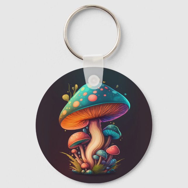 Trippy Blue Amanita Muscaria mushroom Keychain  (Front)