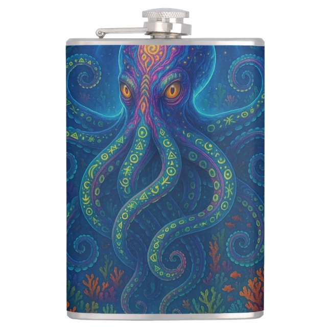Trippy Blue Octopus  Flask (Front)