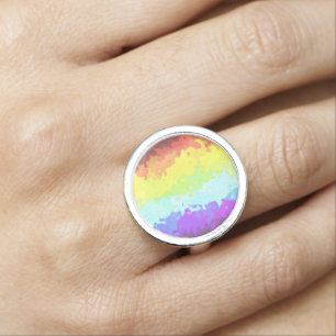 Trippy Boho Groovy Abstract Neurogender Pride Flag Ring