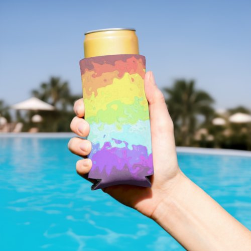 Trippy Boho Groovy Abstract Neurogender Pride Flag Seltzer Can Cooler