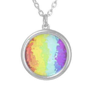 Trippy Boho Groovy Abstract Neurogender Pride Flag Silver Plated Necklace
