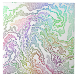 Trippy Boho Marbled Colorful Rainbow Abstract Ceramic Tile
