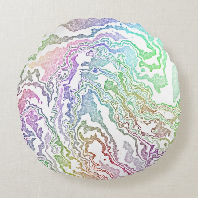 Trippy Boho Marbled Colorful Rainbow Abstract Round Pillow (Front)