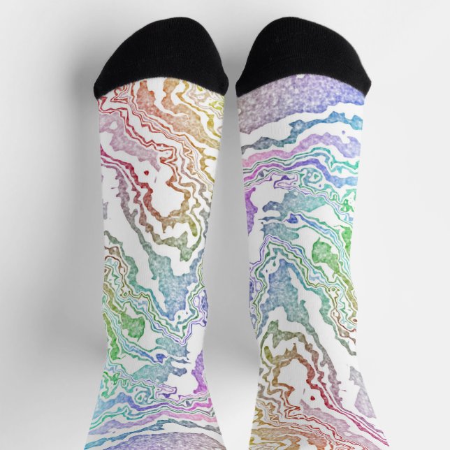 Trippy Boho Marbled Colorful Rainbow Abstract Socks (Top)