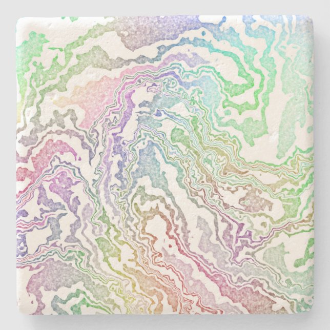 Trippy Boho Marbled Colorful Rainbow Abstract Stone Coaster (Front)
