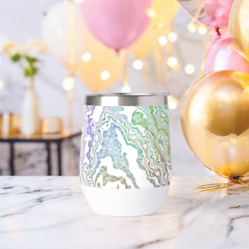 Trippy Boho Marbled Colorful Rainbow Abstract Thermal Wine Tumbler