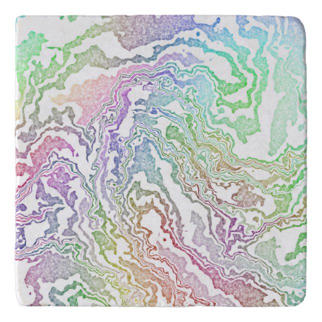 Trippy Boho Marbled Colorful Rainbow Abstract Trivet (Front)