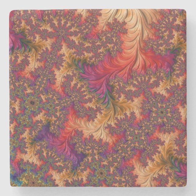 Trippy Bright Dazzling Branching Abstract Fractal Stone Coaster (Front)