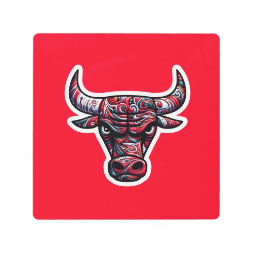 trippy bull metal print