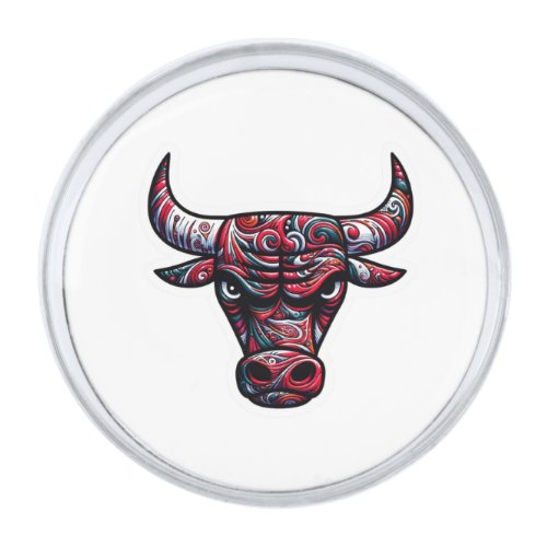 trippy bull silver finish lapel pin