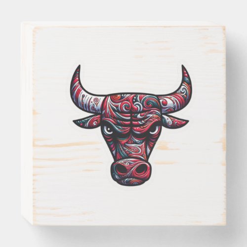 trippy bull wooden box sign