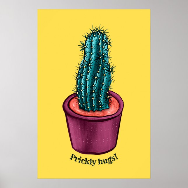 Trippy Cactus Pot Funny Psychedelic Prickly Hugs Poster (Front)