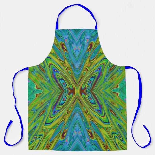Trippy Chartreuse and Blue Abstract Butterfly Apron (Front)