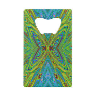 Trippy Chartreuse and Blue Abstract Butterfly Credit Card Bottle Opener