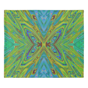 Trippy Chartreuse and Blue Abstract Butterfly Duvet Cover