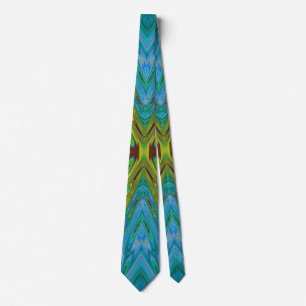 Trippy Chartreuse and Blue Abstract Butterfly Neck Tie