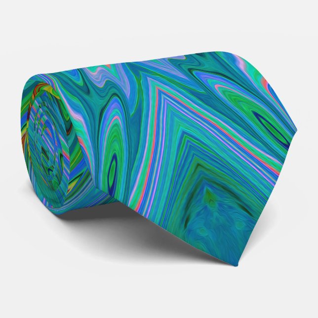 Trippy Chartreuse and Blue Abstract Butterfly Neck Tie (Rolled)