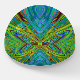 Trippy Chartreuse and Blue Abstract Butterfly Paperweight