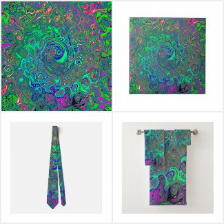 Trippy Chartreuse and Blue Retro Liquid Swirl