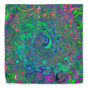 Trippy Chartreuse and Blue Retro Liquid Swirl Bandana