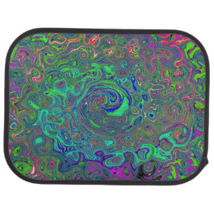 Trippy Chartreuse and Blue Retro Liquid Swirl Car Floor Mat