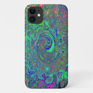 Trippy Chartreuse and Blue Retro Liquid Swirl iPhone 11 Case