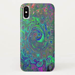 Trippy Chartreuse and Blue Retro Liquid Swirl iPhone X Case
