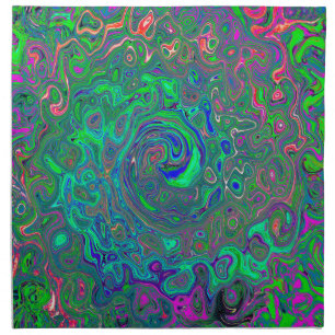 Trippy Chartreuse and Blue Retro Liquid Swirl Cloth Napkin