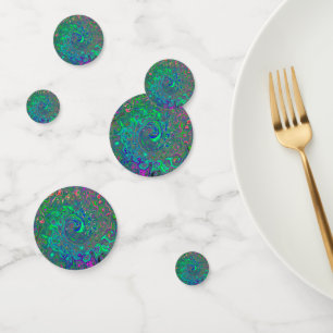 Trippy Chartreuse and Blue Retro Liquid Swirl Confetti