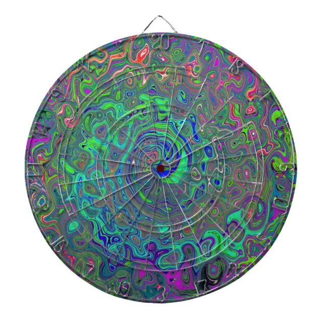 Trippy Chartreuse and Blue Retro Liquid Swirl Dart Board (Front)