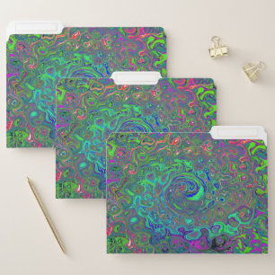 Trippy Chartreuse and Blue Retro Liquid Swirl File Folder