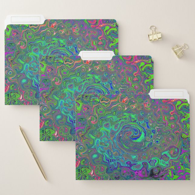 Trippy Chartreuse and Blue Retro Liquid Swirl File Folder (Set)
