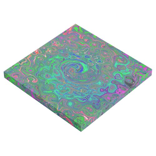 Trippy Chartreuse and Blue Retro Liquid Swirl Gallery Wrap