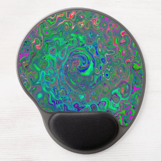 Trippy Chartreuse and Blue Retro Liquid Swirl Gel Mouse Pad