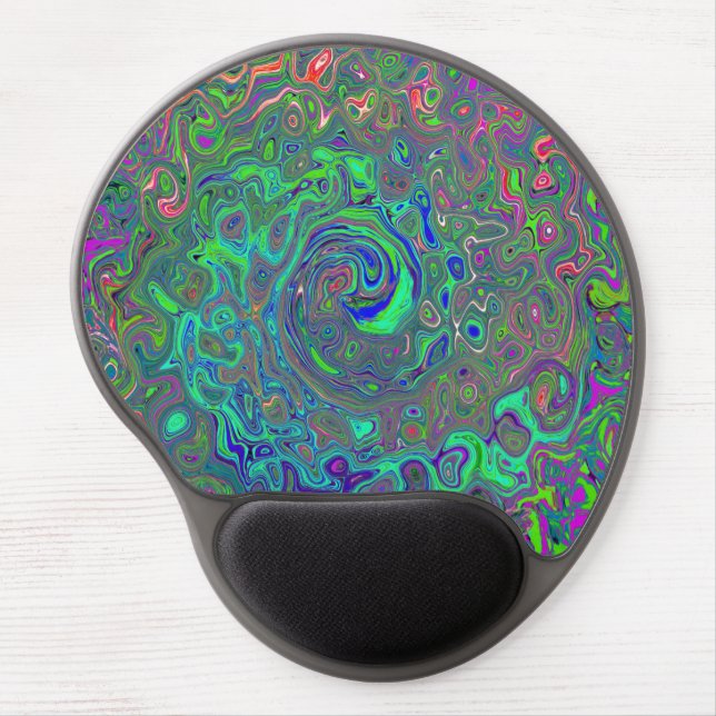 Trippy Chartreuse and Blue Retro Liquid Swirl Gel Mouse Pad (Front)
