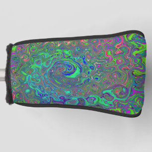 Trippy Chartreuse and Blue Retro Liquid Swirl Golf Head Cover