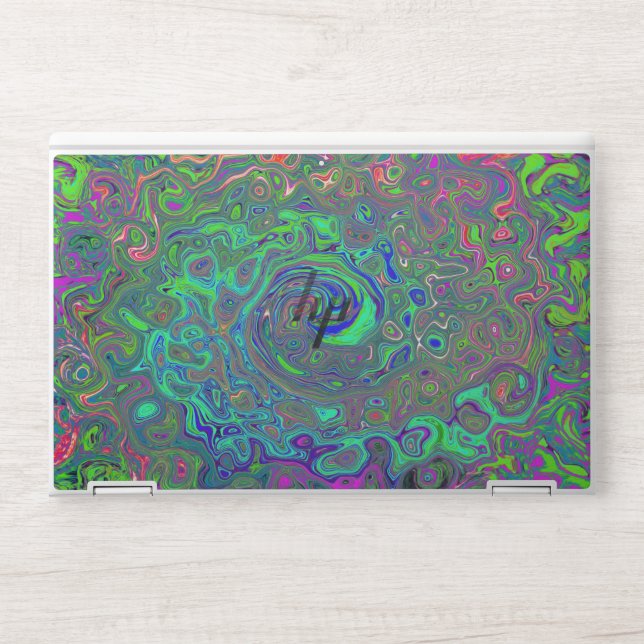 Trippy Chartreuse and Blue Retro Liquid Swirl HP Laptop Skin (Front)