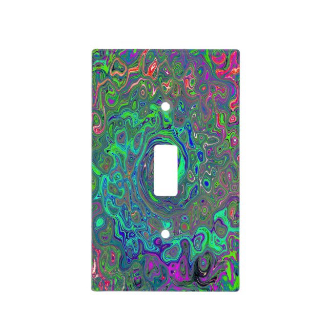 Trippy Chartreuse and Blue Retro Liquid Swirl Light Switch Cover (Front)