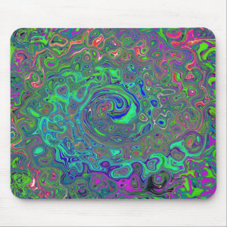 Trippy Chartreuse and Blue Retro Liquid Swirl Mouse Pad