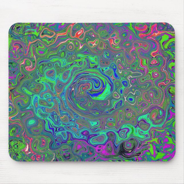 Trippy Chartreuse and Blue Retro Liquid Swirl Mouse Pad (Front)