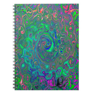 Trippy Chartreuse and Blue Retro Liquid Swirl Notebook