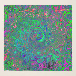 Trippy Chartreuse and Blue Retro Liquid Swirl Scarf