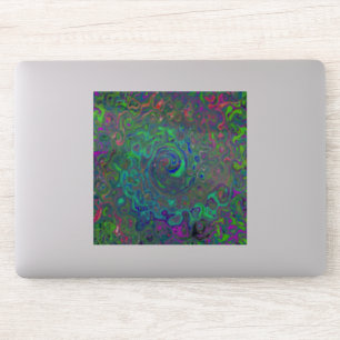 Trippy Chartreuse and Blue Retro Liquid Swirl Sticker