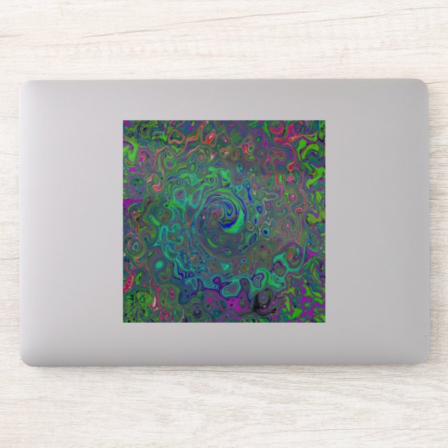 Trippy Chartreuse and Blue Retro Liquid Swirl Sticker (Computer)