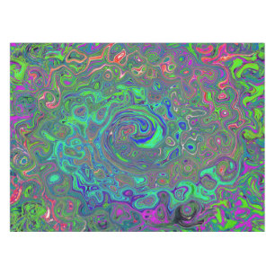 Trippy Chartreuse and Blue Retro Liquid Swirl Tablecloth