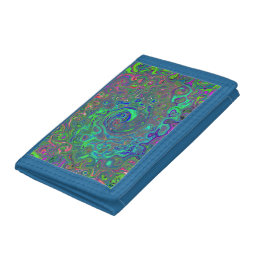 Trippy Chartreuse and Blue Retro Liquid Swirl Trifold Wallet